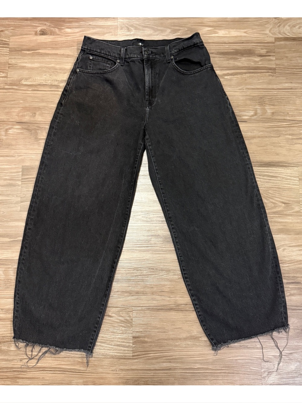 7 For All Mankind Bonnie Curvilinear Barrel Jeans 30 Thunder Black $208 - Picture 2 of 11